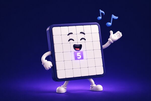 Un tablero de sudoku cantando con dos notas musicales y una casilla iluminada en morado