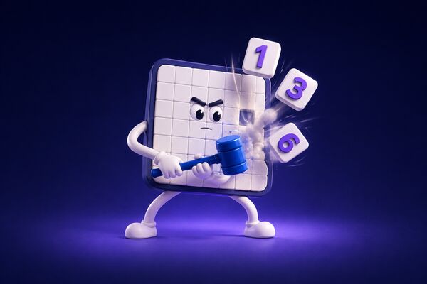 Un tablero de sudoku dando un mazazo del que salen despedidas tres casillas con cifras