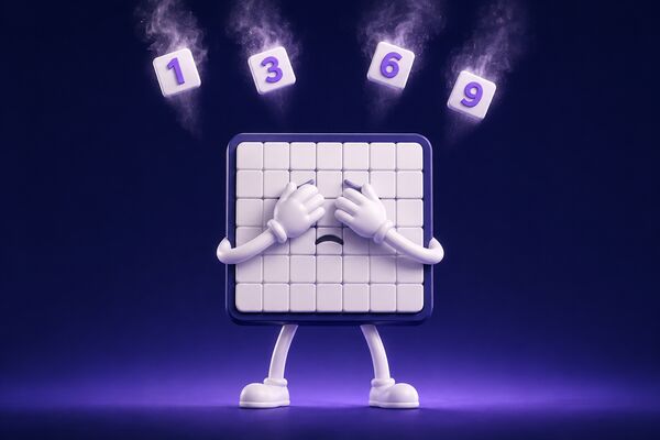 Un tablero de sudoku tapándose los ojos mientras cuatro cifras se le evaporan por arriba