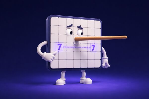 Un tablero de sudoku silbando con nariz de Pinocho y dos sietes repetidos